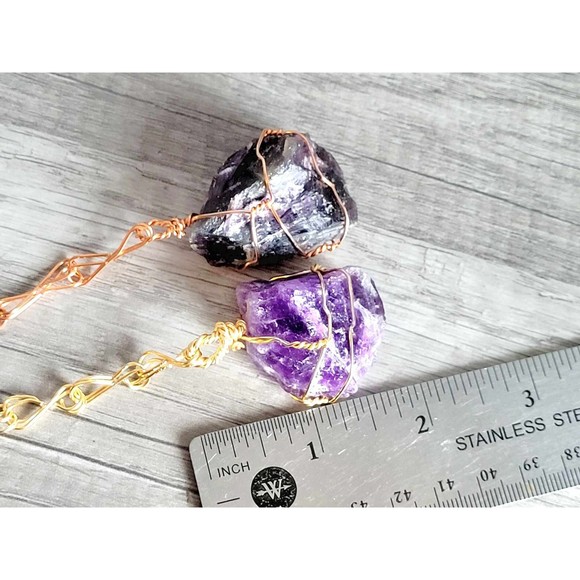 Raw Amethyst Crystal & Copper Dowsing Pendulum, Divination Tools, 9" - Picture 7 of 7